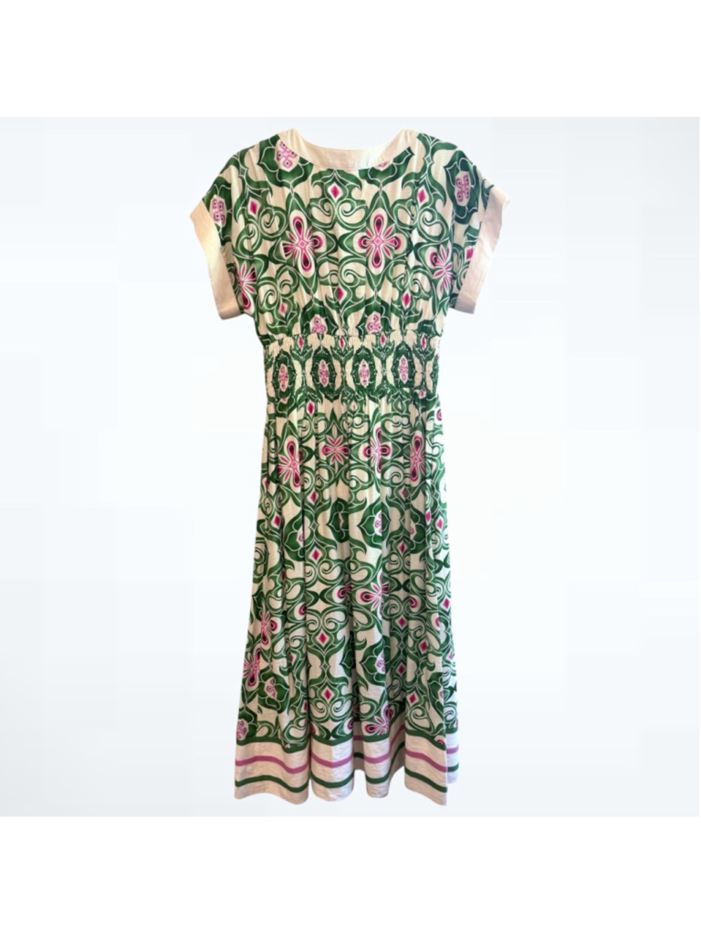 Entro Women’s Botanical Cap Sleeve Midi Dress in Green Size S - Picture 4 of 8